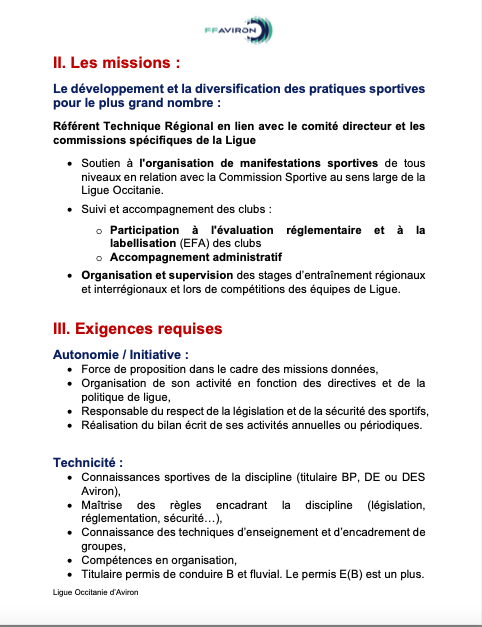 Recrutement d’un (une) technicien (ne) sportif régional (e)